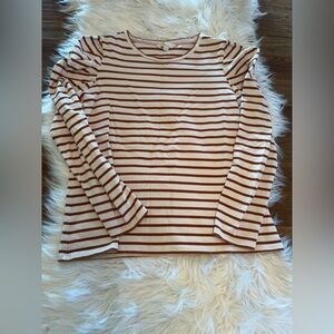 Boden Brown and Cream Striped Long Sleeve Tee